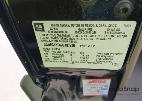 2002 Chevrolet Avalanche 1500 from USA, damaged, VIN 3GNEC13T42G197236